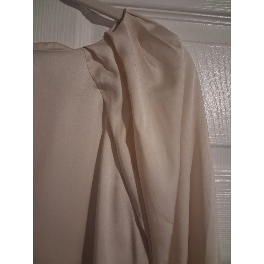 LOFT Womens Medium Beige V Neck Puff Sleeve Blouse Business Casual Formal Top - Picture 6 of 10